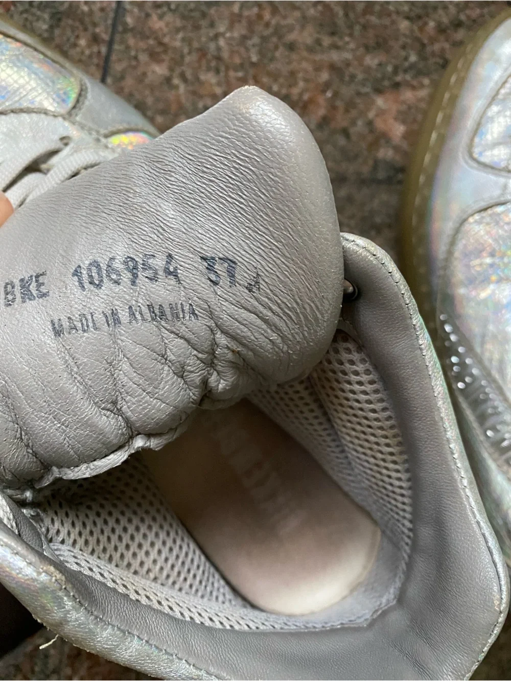 Bikkembergs Silver Holographic High-Top Leather Sneakers, Size 7